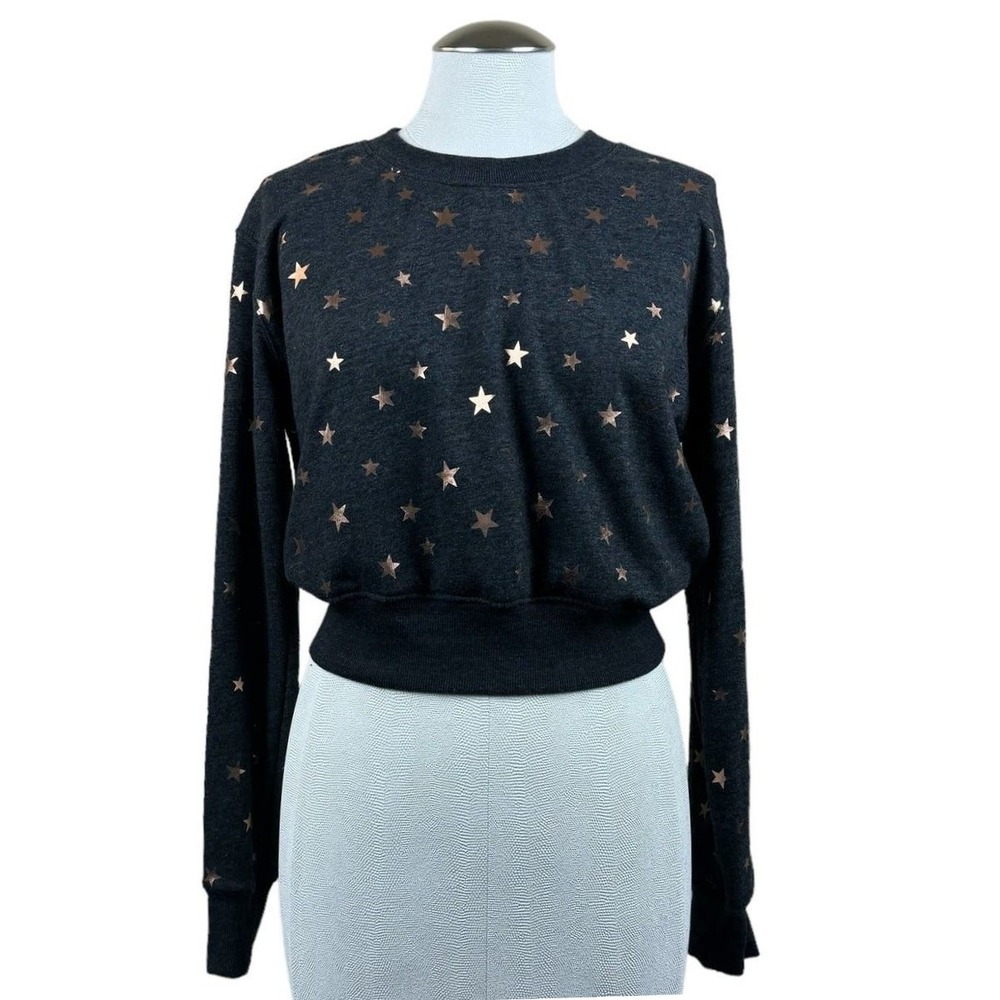Spiritual Gangster Women XS Gray Rose Gold Star Print Cropped Sweatshirt Top